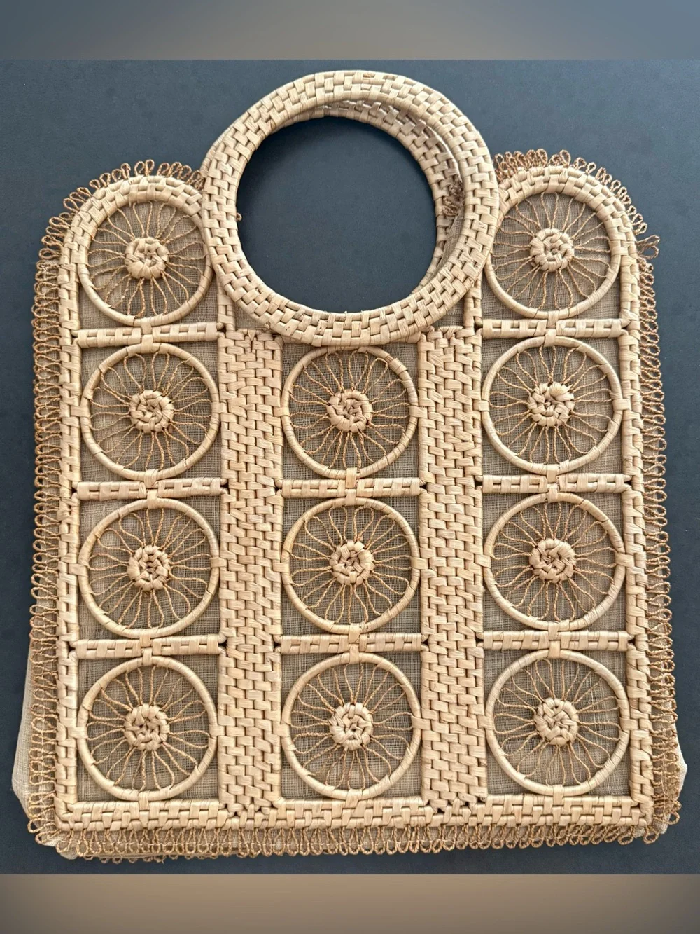 Boho Handwoven Sunflower Rattan Tote Bag | Wicker Market Purse